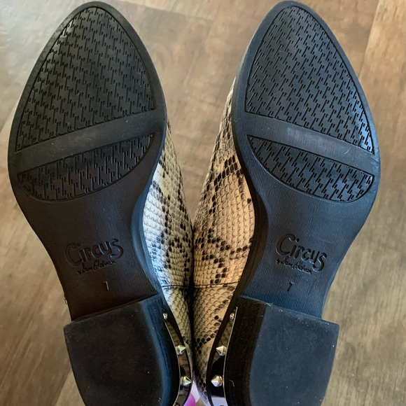 Sam Eldelman reptile/snake print studded heel booties - Picture 7 of 8